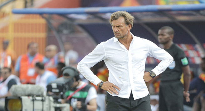 23 June 2019, Egypt, Cairo: Morocco's coach Herve Renard is pictured on the sidelines during the 2019 Africa Cup of Nations Group D¬†soccer match between Morocco and Namibia at Al-Salam Stadium. Photo: Oliver Weiken/dpa (Photo by Oliver Weiken/picture alliance via Getty Images)