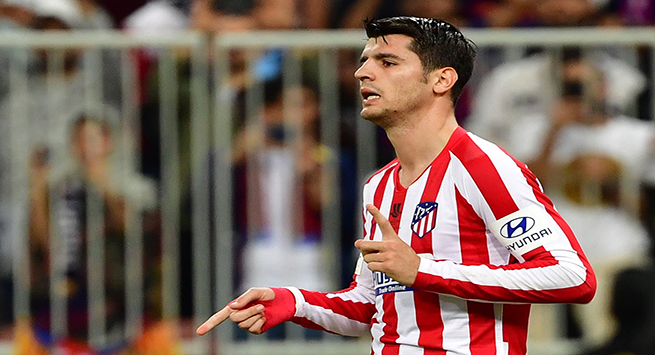 Atletico Madrid's Spanish forward Alvaro Morata celebrates his goal during the Spanish Super Cup semi final between Barcelona and Atletico Madrid on January 9, 2020, at the King Abdullah Sport City in the Saudi Arabian port city of Jeddah. - The winner will face Real Madrid in the final on January 12. (Photo by Giuseppe CACACE / AFP) (Photo by GIUSEPPE CACACE/AFP via Getty Images)