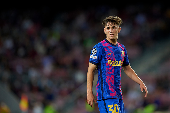 Gavi of Barcelona during the UEFA Champions League group E match between FC Barcelona and Dinamo Kiev at Camp Nou on October 20, 2021 in Barcelona, Spain. (Photo by Jose Breton/Pics Action/NurPhoto via Getty Images)