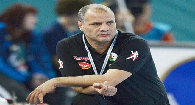 Algeria's coach Salah Bouchekriou looks on during the 23rd Men's Handball World Championships preliminary round Group D match Hungary vs Algeria at the Caja Magica in Madrid on January 19, 2013. AFP PHOTO/ JAVIER SORIANO (Photo credit should read JAVIER SORIANO/AFP via Getty Images)