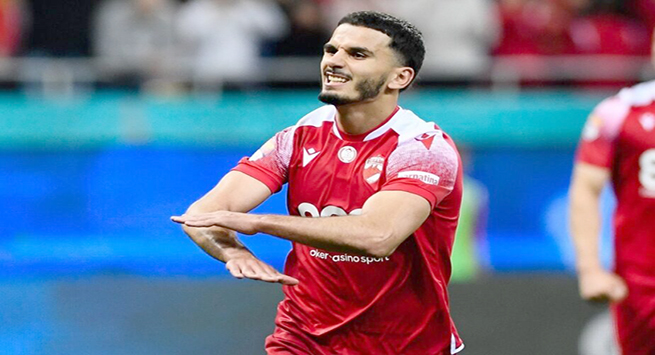 Lamine Ghezali celebrating after scoring during Romania Liga 2 Play off stage 9: Dinamo Bucuresti vs CSA Steaua, disputed on 15 May 2023 Dinamo v CSA Steaua - Romania Liga 2, Bucuresti - 15 May 2023,Image: 776195405, License: Rights-managed, Restrictions: , Model Release: no