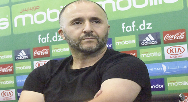 Algeria's coach Djamel Belmadi attends a press conference on October 8, 2019, two days ahead of a friendly football match between Algeria and DR Congo. (Photo by RYAD KRAMDI / AFP)