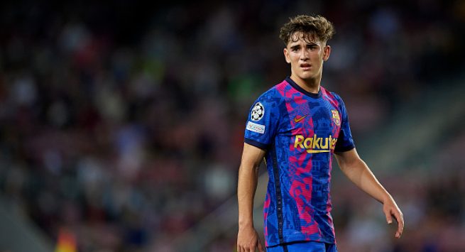 Gavi of Barcelona during the UEFA Champions League group E match between FC Barcelona and Dinamo Kiev at Camp Nou on October 20, 2021 in Barcelona, Spain. (Photo by Jose Breton/Pics Action/NurPhoto via Getty Images)