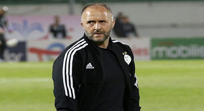 Algerian coach Djamel Belmadi reacts during the second leg of the African Qualifiers soccer match for the Qatar 2022 World Cup between Algeria and Cameroon at Mustapha Tchaker stadium in the city of Blida on March 29, 2022 (Photo by APP/NurPhoto via Getty Images)