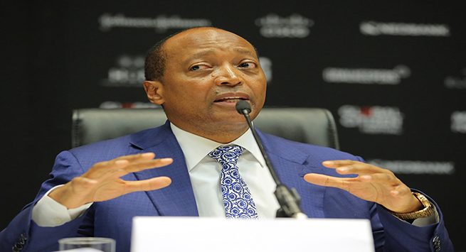 JOHANNESBURG, SOUTH AFRICA - JULY 09:  Patrice Motsepe of the Motsepe Foundation speaks during the press conference for the Global Citizen Festival: Mandela 100 at Sandton Convention Center on July 9, 2018 in Johannesburg, South Africa.  (Photo by Jemal Countess/Getty Images for Global Citizen)